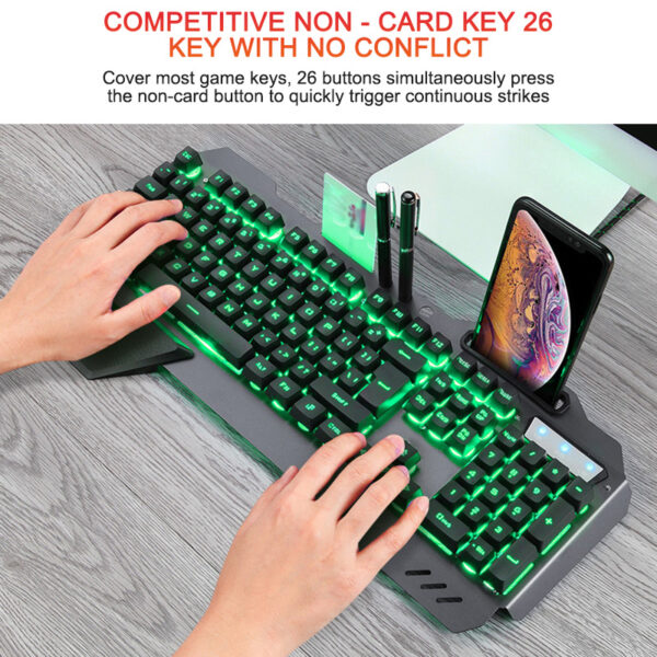 Gaming Keyboard with RGB Backlight Phone Holder - Image 4