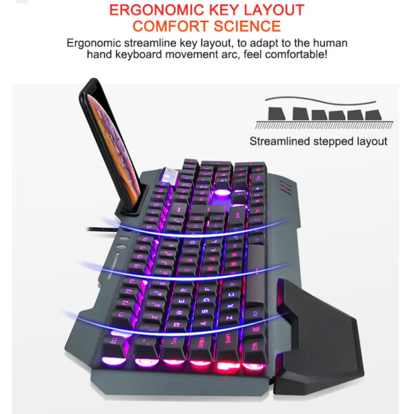 Gaming Keyboard with RGB Backlight Phone Holder - Image 9